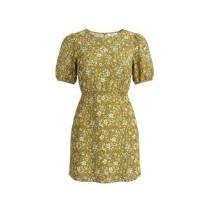 RVCA Womens Floral Mini Dress L Mustard Gold Cream Short Sleeve